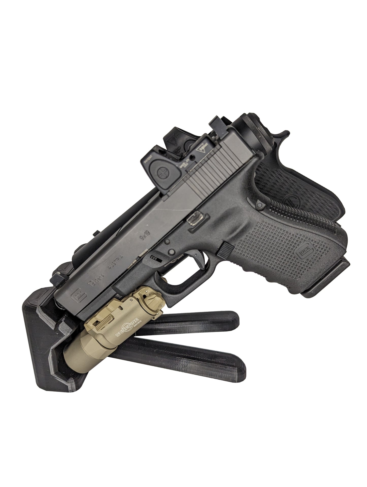 Triple Pistol and Silencer Stand / 3 Gun Mount | Handgun Holder Storage Rack