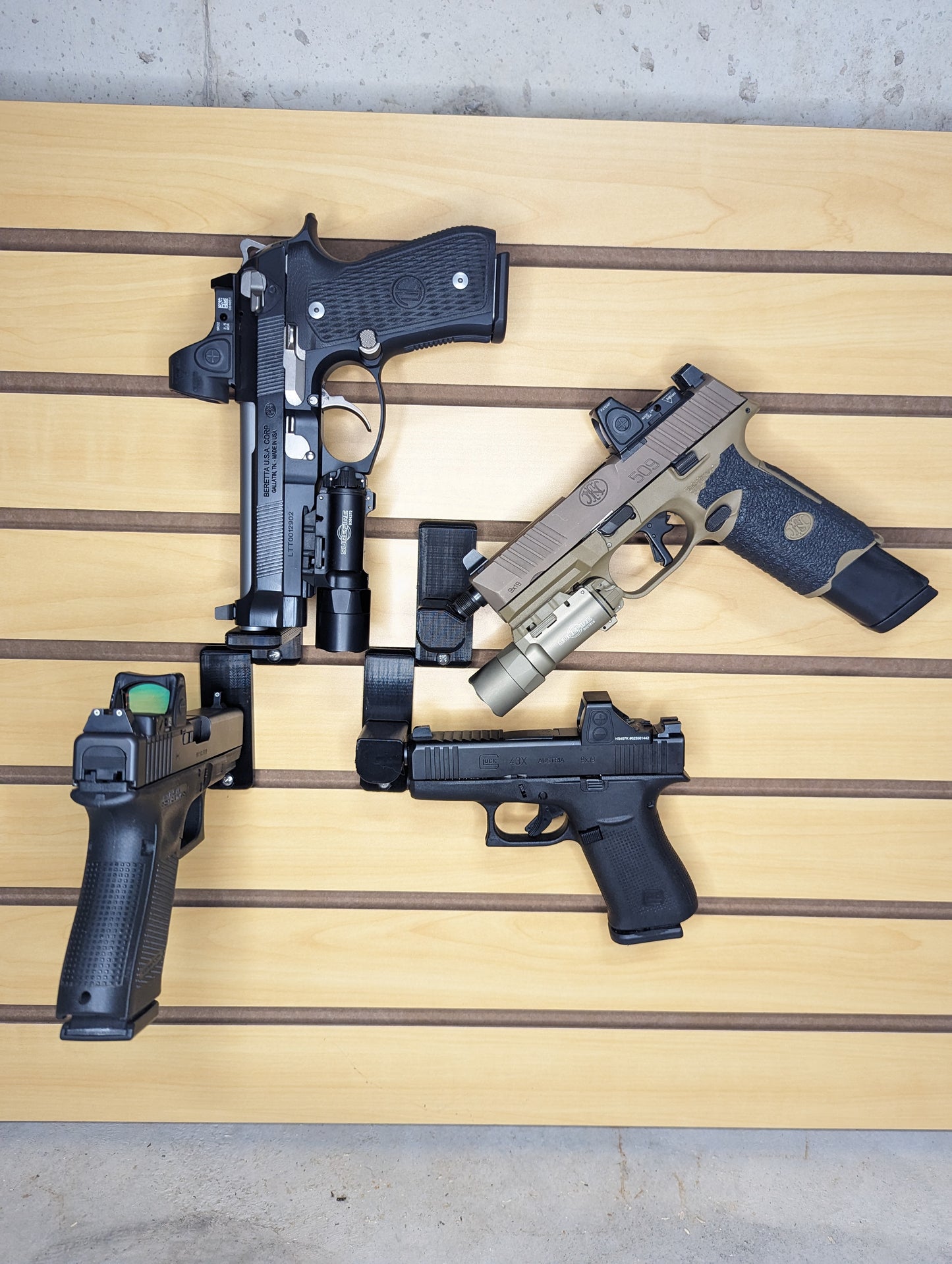 Universal Pistol / Silencer Mount - Slatwall | Handgun Holder Storage Rack