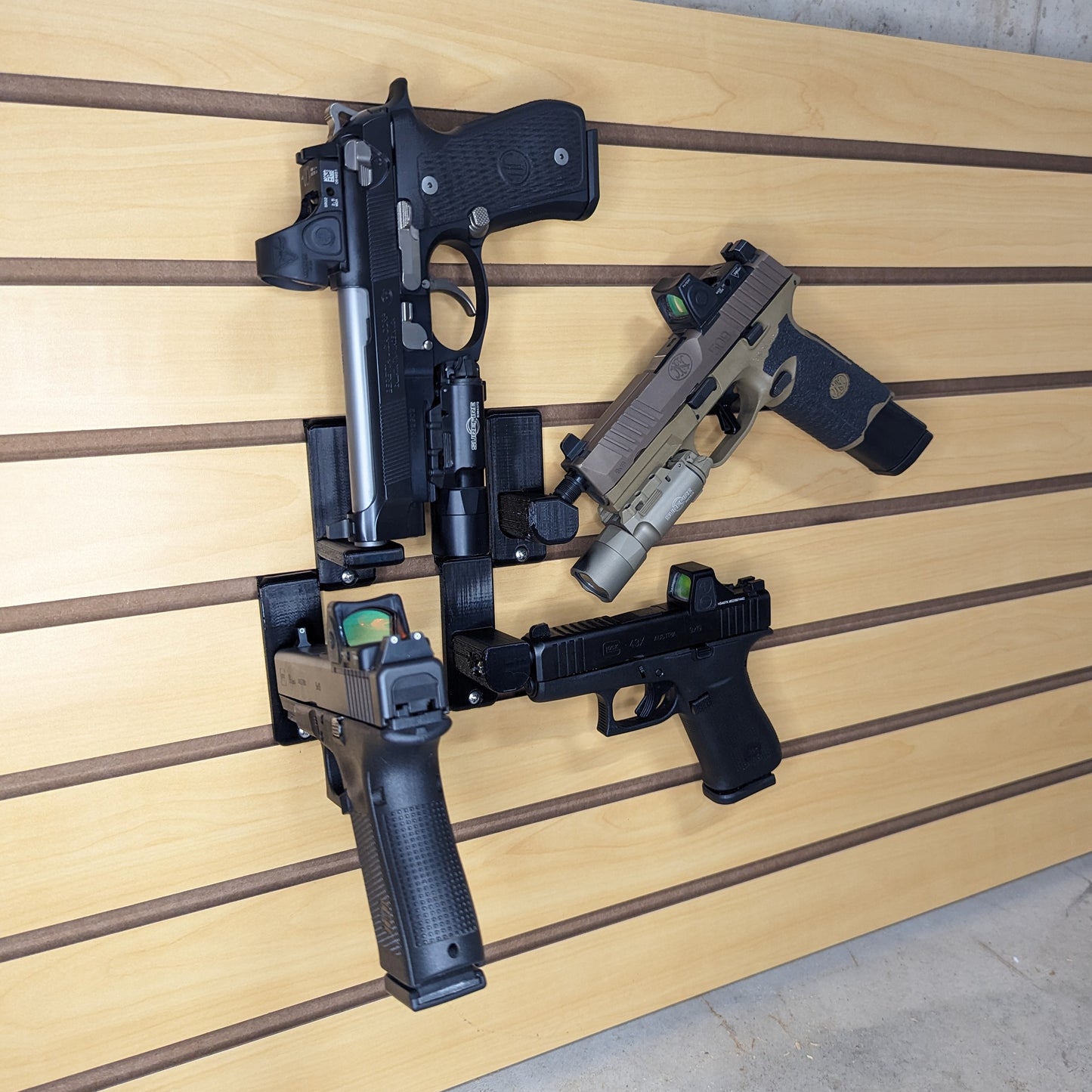 Universal Pistol / Silencer Mount - Slatwall | Handgun Holder Storage Rack