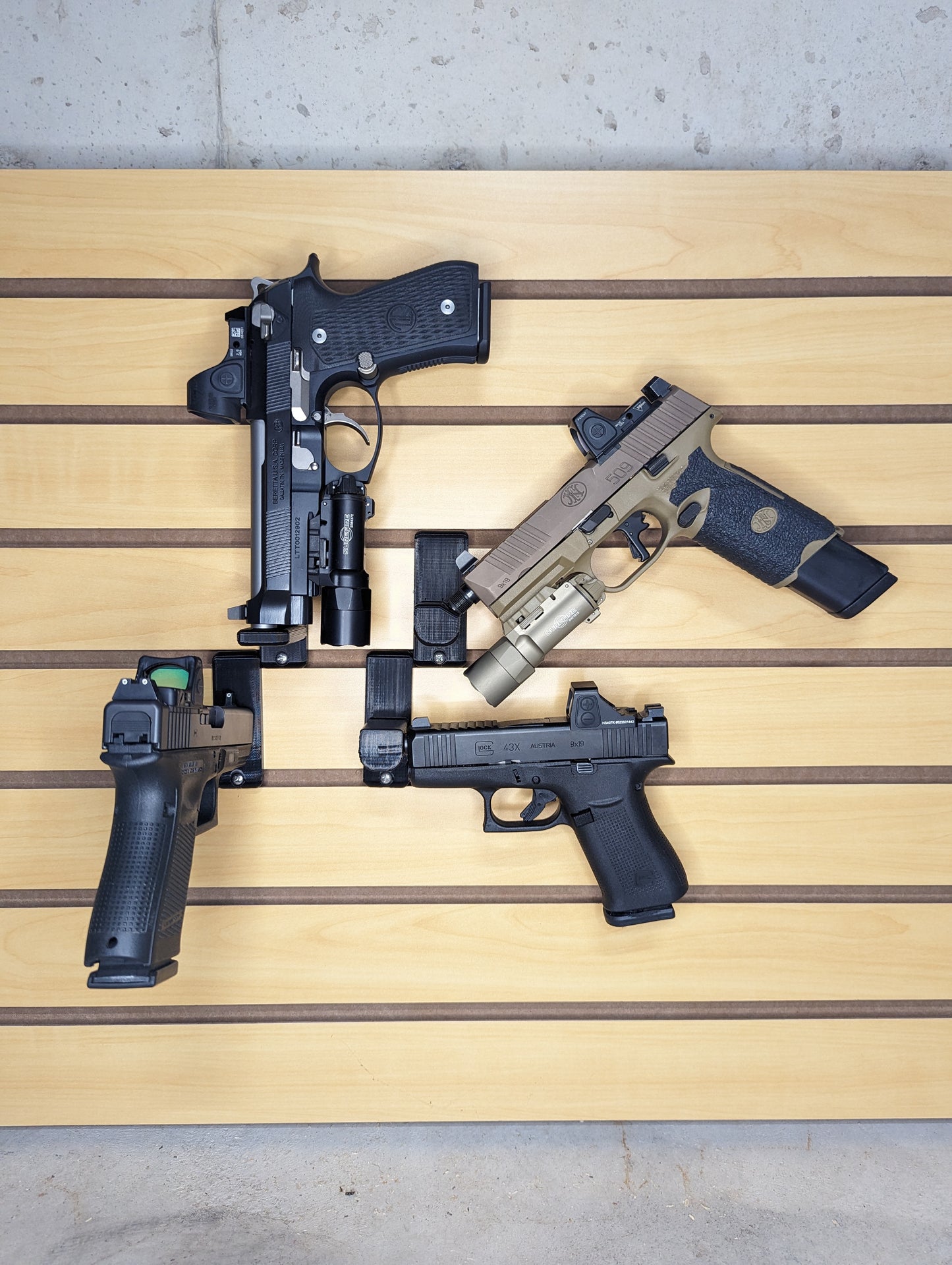 Universal Pistol / Silencer Mount - Slatwall | Handgun Holder Storage Rack