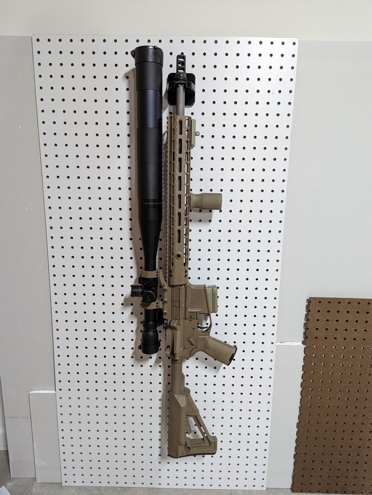Gun Mount via SilencerCo ASR Muzzle Device - Pegboard / IKEA Skadis / Wall Control / Vaultek | Rifle Holder Storage Rack