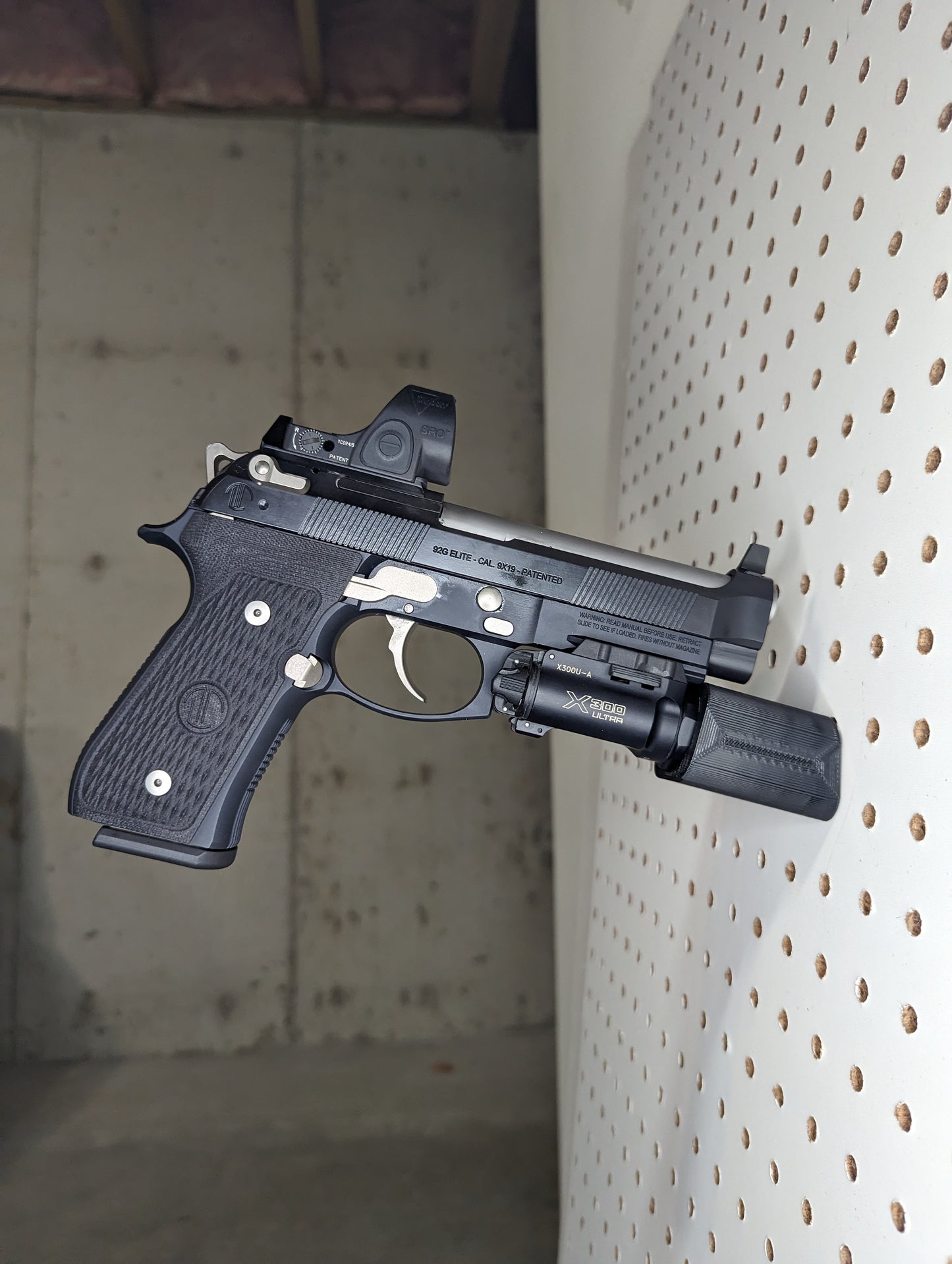 Pistol Mount via Surefire X300 - Pegboard / IKEA Skadis / Wall Control / Vaultek | Gear Holder Storage Rack