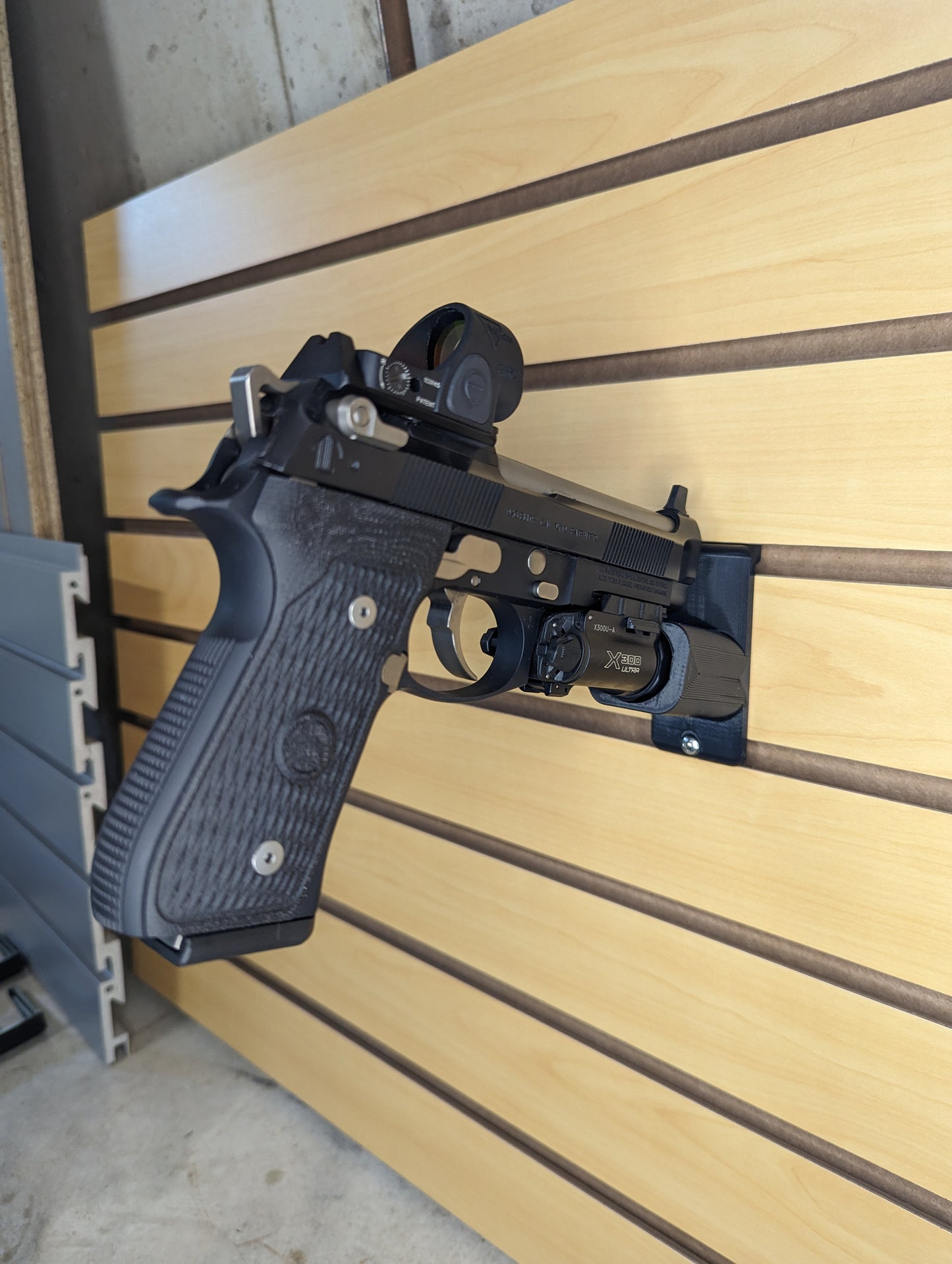 Pistol Mount via Surefire X300 - Slatwall | Handgun Holder Storage Rack