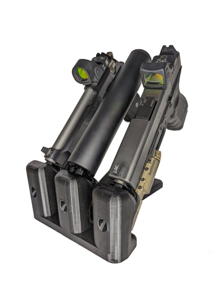 Triple Pistol and Silencer Stand / 3 Gun Mount | Handgun Holder Storage Rack