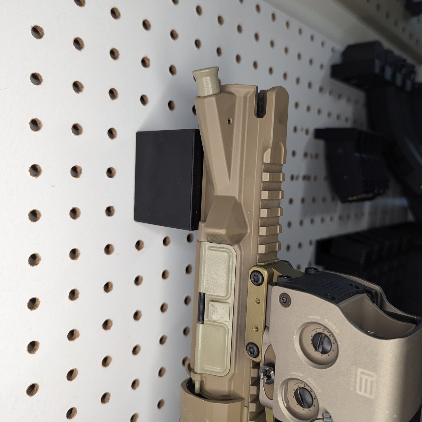 AR 15 Upper Receiver Vertical Insert Mount - Pegboard / IKEA Skadis / Wall Control / Vaultek | Rifle Holder Storage Rack